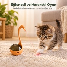 Lazerli Mama Hazneli Interaktif Kedi Oyuncağı, Ödül Mamalı Kuğu Tasarım, Pilli Hareketli Lazer Oyuncak, Zihinsel Uyarım ve Egzersiz Için Kedi Aktivite Oyuncağı, Piller Dahil (Turuncu)