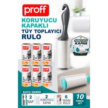 proff Hijyenik Kapaklı Tüy ve Toz Toplayıcı - 10 Parça Aile Boyu Set (2 Sap + 2 Kapak + 6 Yedek)