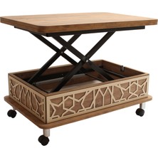 kolexonline Akıllı Açılabilir Sehpa Modern Tasarım 3 Kademeli Tekerli Oval Suntalam Çam Renk 120x90 cm