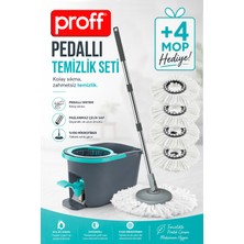 proff Starex Pedallı Spin Mop Temizlik Seti 4 Yedek Mop Hediyeli