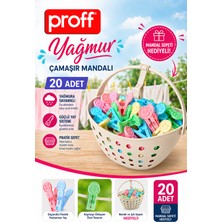 proff Yağmur Mandal Sepeti Hediyeli 20'li Çamaşır Mandalı Paslanmaz Yaylı Renkli Set
