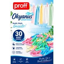 proff Okyanus 30'lu Çamaşır Mandalı - Güçlü Paslanmaz Yaylı Rüzgara Dayanıklı Mandal Seti