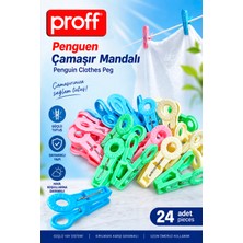 proff Penguen 24'lü Çamaşır Mandalı - Kırılmaya Dayanıklı Güçlü Yaylı Iz Bırakmayan Mandal Seti