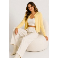 Blouse Kadın Sarı Mevsimlik Biskilet Yaka Düğmeli Hırka