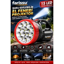 farissu 15 LED Şarj Edilebilir El Feneri Projektör – 2 Kademeli Uzun Menzilli Güçlü Işıldak