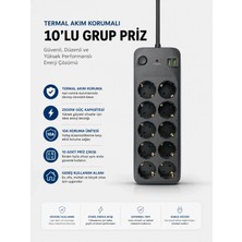 Pileli Store Termal Akım Korumalı USB Type-C Girişli 10'lu Grup Priz 2500W Güç Kapasitesi (Kopya)