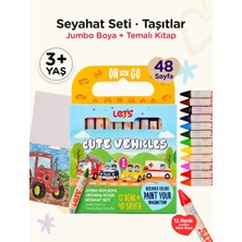 Mum Boya Seyahat Seti – 12 Renk + Boyama Kitabı Taşıtlar Temalı | Let's
