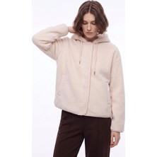 Jeep J6WL-SWT7053 Ekru Kapüşonlu Loose Fit Kadın Sweatmont