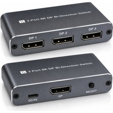 CoverZone 3 Port 8k Displayport Bi-Direction Switch Çift Yönlü Bağlantı Seçici Harici Güç Destekli Görüntü Anahtarı | ZR1378