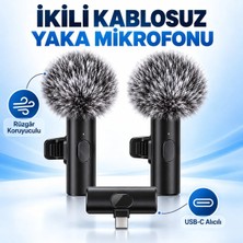 Ridata iPhone 17 Pro Max Uyumlu Ikili Kablosuz Yaka Mikrofonu, Rüzgâr Koruyuculu, Usb-C Alıcılı, Siyah