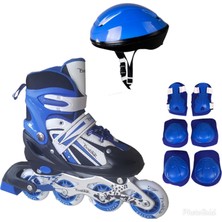 Asya Oyuncak Çift Sıra Ayarlanabilir Alıştırma Pateni Mavi 38-41 + Kask + Dizlik Seti Yüksek Kalite