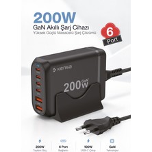 Kensa 200W 6 Port Hızlı Şarj Cihazı – 4 Adet Usb-C ve 2 Adet Qc Usb-A Girişli Şarj Istasyonu