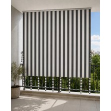 Utku Tekstil Gri Beyaz Balkon Perdesi Üst Kornişli, Bağcıklı, Güneş ve Rüzgar Koruyucu Dış Mekan Perdesi