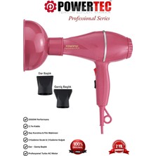 Powertec TR-501+Renkli Hacimlendirici Difüzör Başlıklı Profesyonel Saç Kurutma ve Fön Makinesi Pembe Renk