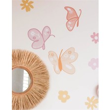 Hien Çiçekli Soft Renkli Kelebekler ve Çiçekler, Çocuk Odası Duvar Sticker
