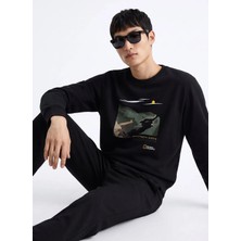 National Geographic N6WM-SWT4338 Siyah Relaxed Baskılı Erkek Sweatshirt
