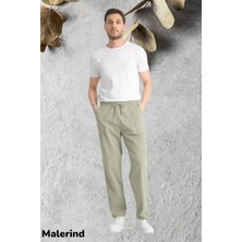 Malerind Beli Lastikli Keten Eşofman Altı Ince Kumaş Yazlık Hambez (Açıkyeşil)