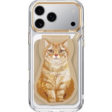 Nimmy Manyetik Standlı iPhone 18 Pro Max Uyumlu 3D Nakışlı Kedili Değiştirilebilir Kartlıklı Kılıf