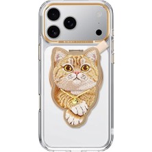 Nimmy 3D Nakışlı Kedi | iPhone 18 Pro Max Uyumlu Magsafe Özellikli Tasarım Standlı Kılıf