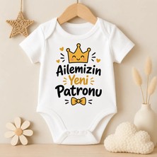 Igigi Collection Igıgı Ailemizin Yeni Patronu Baskılı %100 Pamuk Unisex Bebek Zıbın