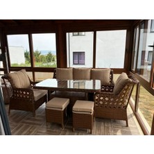 (3 Kişilik Salıncak Hediyeli)Rattan Bahçe Takımı Oturma Grubu 3'lü - 7 Kişilik