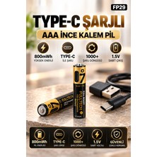 Merwish Type-C Şarjlı Aaa Ince Kalem Pil 1.5V 800MWH, 1000+ Şarj Döngülü Usb-C Şarj Edilebilir Pil 2 Adet
