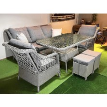 Petra Alüminyum Rattan Puflu 3+1+1+Masa 2 Puf Bahçe Balkon Mobilyası Rattan Bahçe Balkon Takımı
