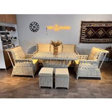Rattan Puflu Bahçe Balkon Takımı 3 1 1 Rattan Bahçe Mobilyası Bahçe Takımı Oturma Grubu