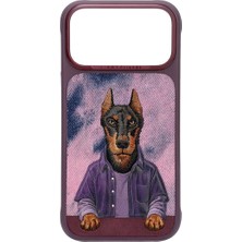 Nimmy 3D iPhone 18 Pro Max Uyumlu Kılıf | Gerçek Nakış Işlemeli Doberman Desenli
