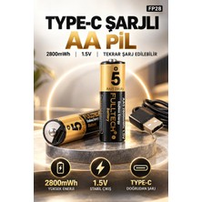 Merwish Type-C Şarjlı Aa Pil 1.5V 2800MWH – 1000+ Şarj Döngüsü, Usb-C ile Şarj Edilebilir Lityum Pil