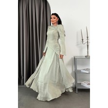 Giyimmasalı Organze Kumaş Tasarım Tesettüre Uygun Elbise - Mint YEŞİLİ-GYM-0009