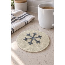 Evien Home Boncuk Işlemeli Bardak Altlığı 2'li Set Kar Tanesi Bej 12X12 cm