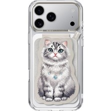Nimmy Manyetik Standlı iPhone 18 Pro Uyumlu 3D Nakışlı Kolyeli Kedi Değiştirilebilir Kartlıklı Kılıf