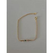 Renkli Zirkon Taş Su Yolu Kadın Gold Bileklik 17+5 cm