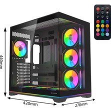 Rampage Kaızer Kumandalı 7*12CM Argb Fan+Kontrolcü Pwm Fanlı Atx/m-Atx Siyah Oyuncu Kasası
