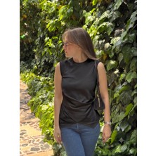 Maze The Official Silhouette Asimetrik Drape Detaylı Kadın Bluz Siyah