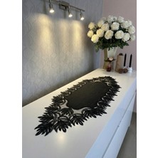 Valora Concept Fransız Dantelli Ezgi Model Keten Gardenya Lüks Kısa Siyah Runner