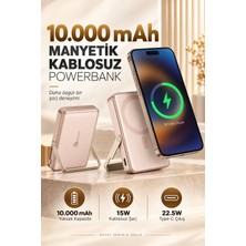 Merwish 10.000 Mah Manyetik Kablosuz Powerbank 15W, 22.5W Type-C Hızlı Şarj, Katlanabilir Metal Standlı Taşınabilir Şarj Cihazı