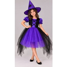 Lizsa Balkabağı Cadısı Kız Çocuk Kostümü - Şapkalı Tüllü Halloween Cadılar Bayramı Parti Elbisesi