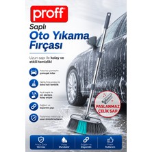 proff Paslanmaz Çelik Saplı Oto Yıkama Fırçası Çizmeyen Yumuşak Kıllı Uzun Saplı Araç Fırça Seti