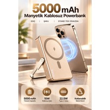 Merwish 5000 Mah Manyetik Kablosuz Powerbank 15W Hızlı Şarj, 22.5W Type-C Çıkışlı, Katlanabilir Metal Standlı Taşınabilir Şarj Cihazı