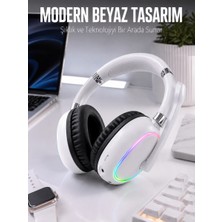 Akıllı Bayi Kablosuz Bluetooth Mikrofonlu Beyaz Kulaklık Rgb Işıklı