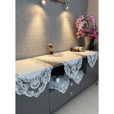 Valora Concept Fransız Dantelli Narin Model Keten Gardenya Lüks 5'li Runner Salon Oda Sehpa Örtüsü