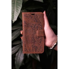 Eonaks Oppo A15S Uyumlu Desenli Hakiki Deri Cüzdanlı Kapaklı Kaliteli Lüks Kılıf