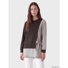 Lc Waikiki Yeni Sezon Kahverengi Çizgili Soft Touch Kadın Sweatshirt Tunik