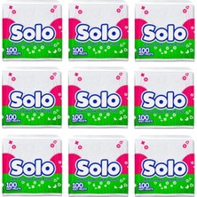 Solo Süper Peçete 100'lü 30 x 30 cm 9 Paket Parfümsüz Düz Katsız Beyaz Renk