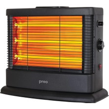 Preo Ayarlanabilir Termostat 2100W 3 Çubuklu Quartz Şömine Tipi Isitici Siyah
