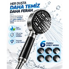 My Best Store Filtreli 6 Sprey Modlu Duş Başlığı Büyük Panel Siyah Metalik Çok Fonksiyonlu