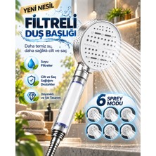 365Dükkan 6 Sprey Modlu Filtreli Duş Başlığı Büyük Su Paneli Silikon Nozullu Beyaz Modern Tasarım