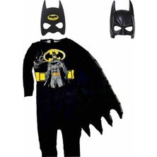 Batman Yarasa Adam Erkek Çocuk Kostümü Siyah Renkli Pelerinli 2 Maskeli Eğlenceli Kostüm